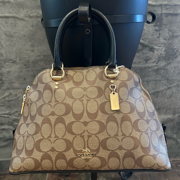 Coach Handbags - Coach Tan and Black Signature Satchel